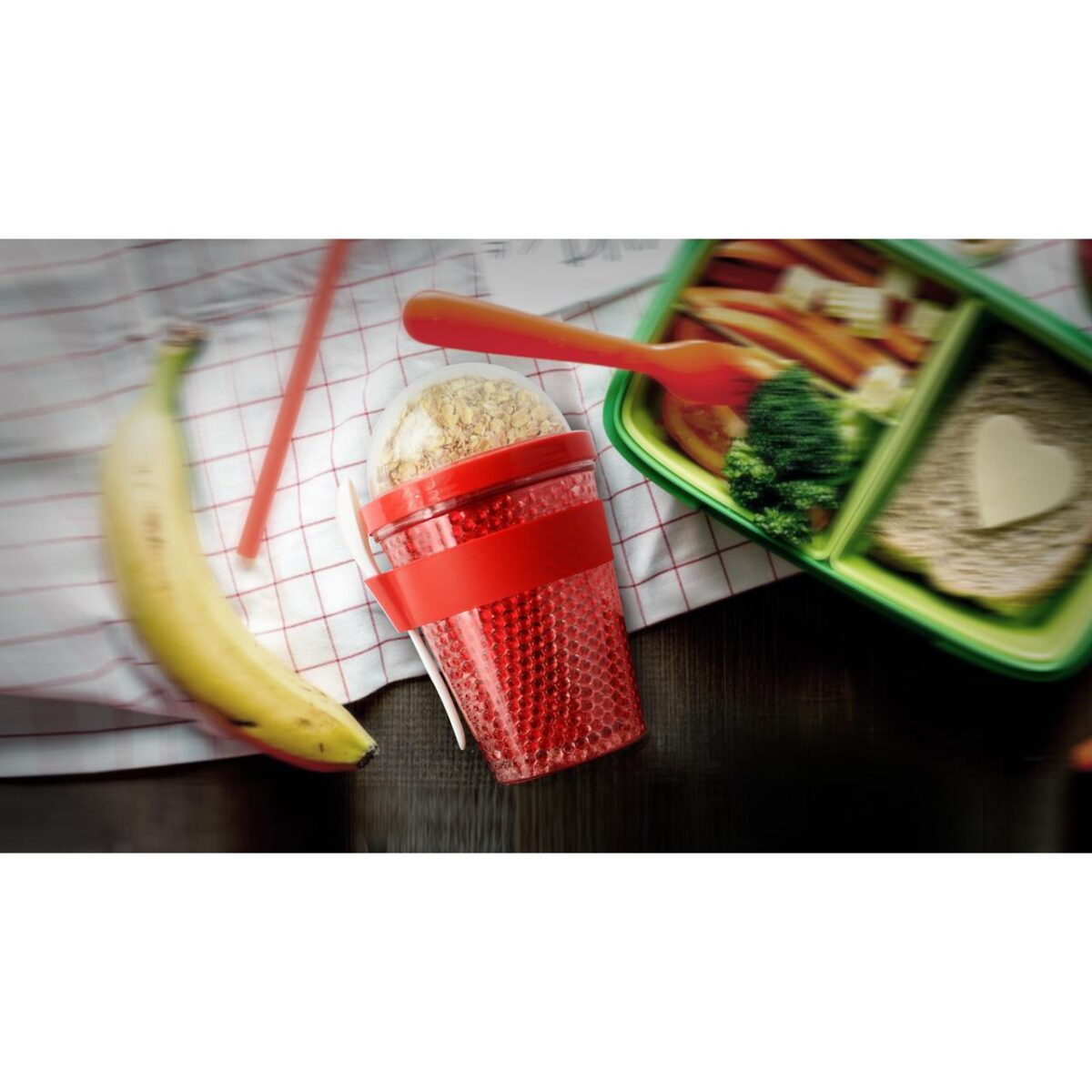 Двустенна охлаждаща чаша с прибор ASOBU CHILL YO 2 GO - цвят червен