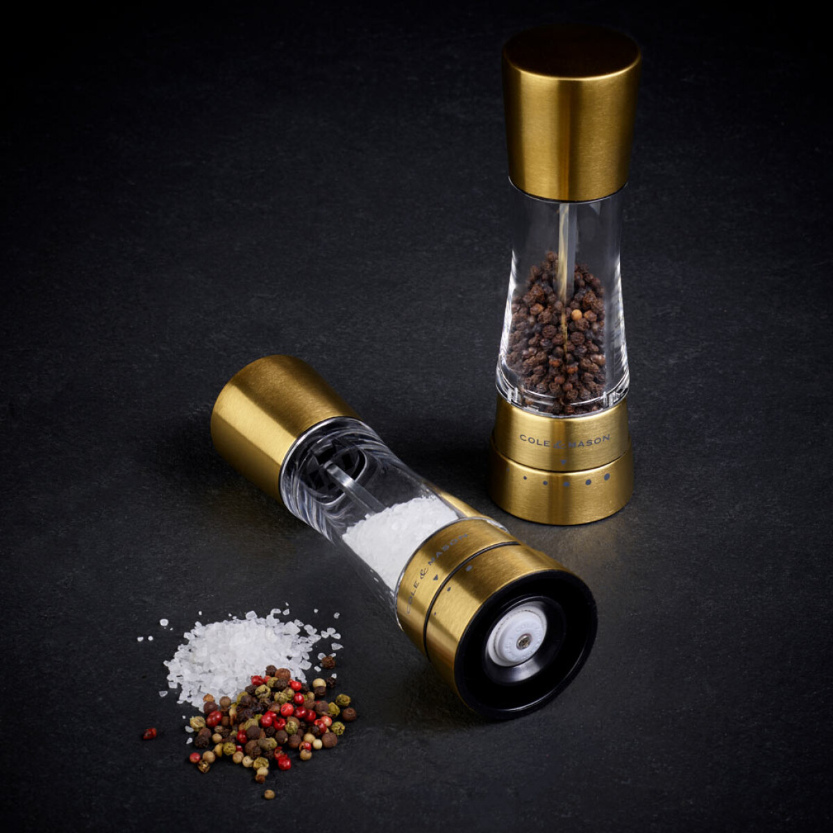 Комплект мелнички за сол и пипер COLE&MASON DERWENT MAT GOLD - 19 см, с механизъм за прецизност
