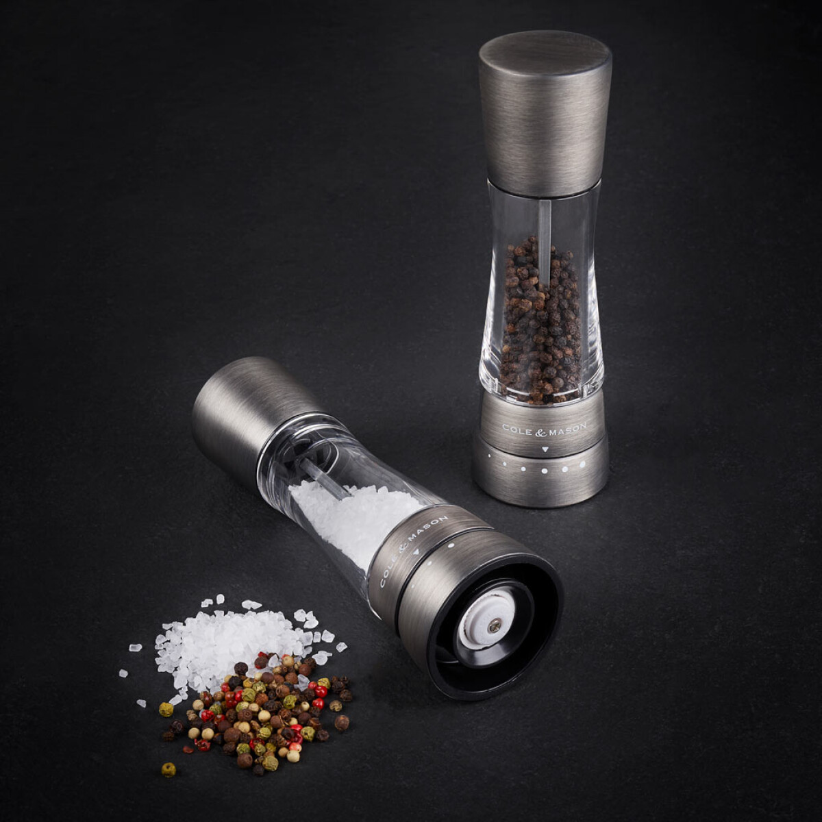 Комплект мелнички за сол и пипер COLE&MASON DERWENT TITANIUM - 19 см, с механизъм за прецизност - цвят графит