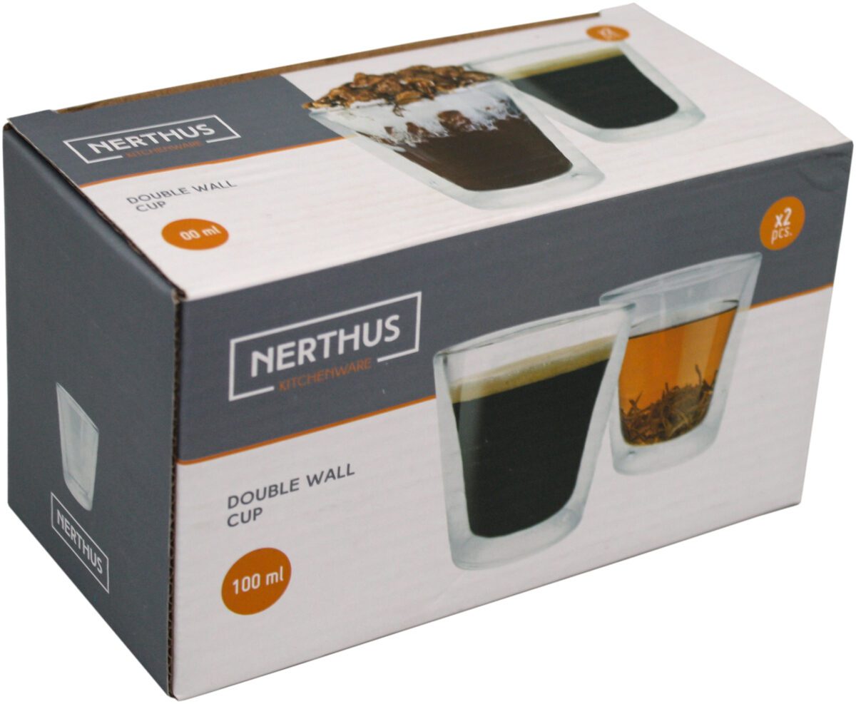 Комплект от 2 бр двустенни стъклени чаши Nerthus - 100 мл