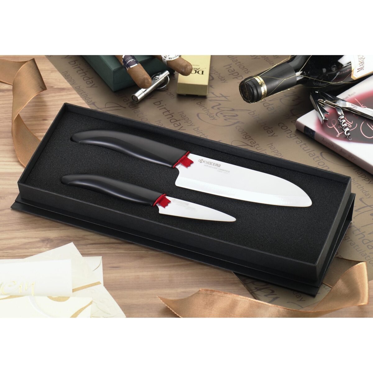 Комплект от 2 бр керамични ножове KYOCERA - бяло острие/черна дръжка