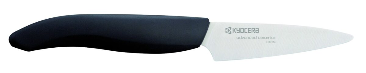Комплект от 4 бр керамични ножове KYOCERA с бяло острие / черна дръжка + бамбуков блок