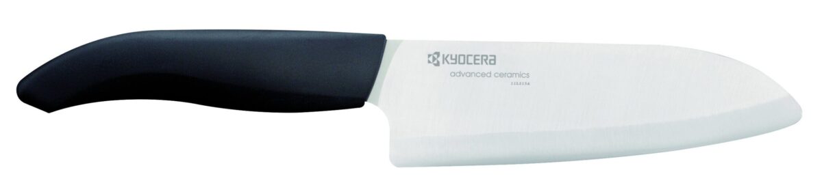 Комплект от 4 бр керамични ножове KYOCERA с бяло острие / черна дръжка + бамбуков блок