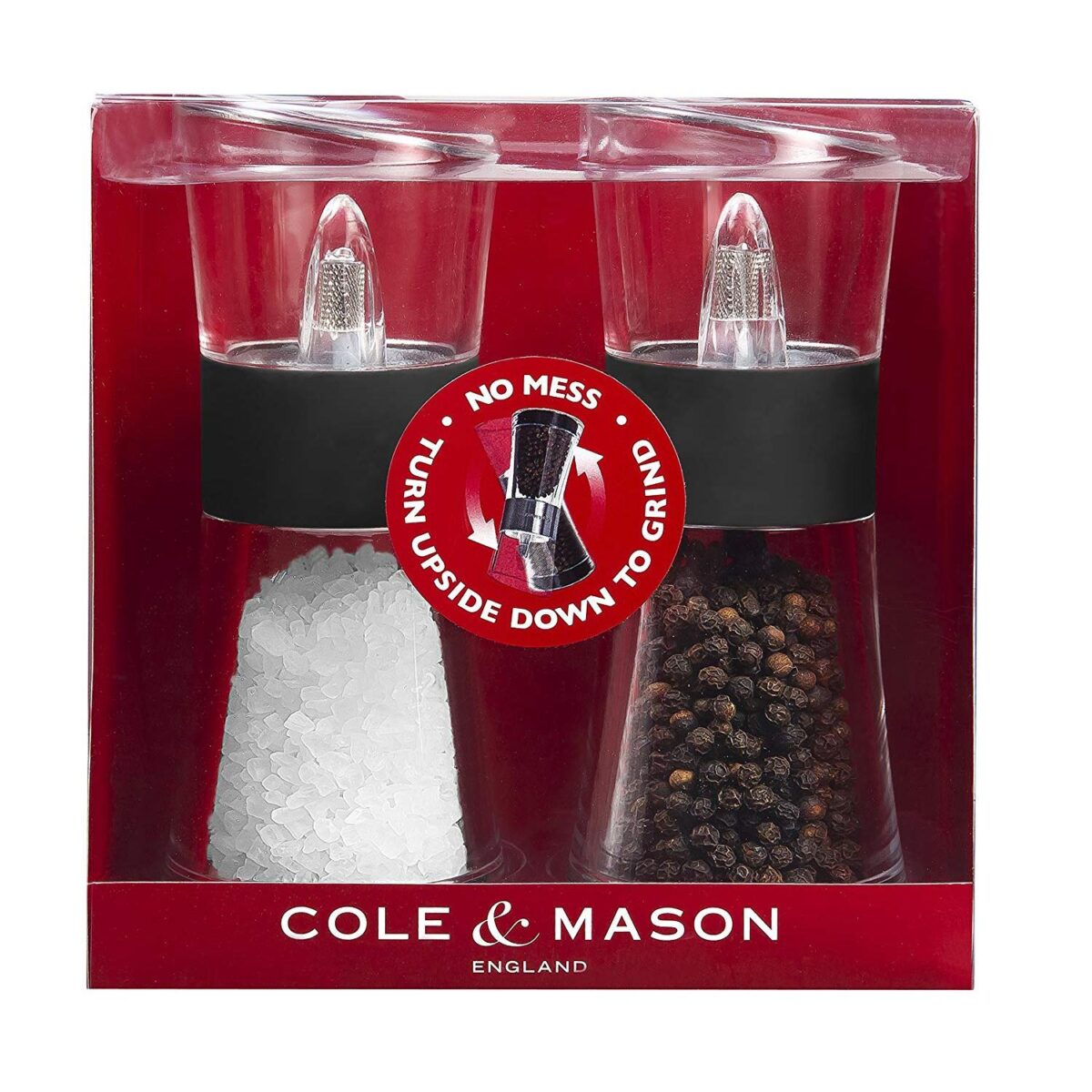 Комплект мелнички за сол и пипер COLE&MASON FLIP - 15,4 см, черни