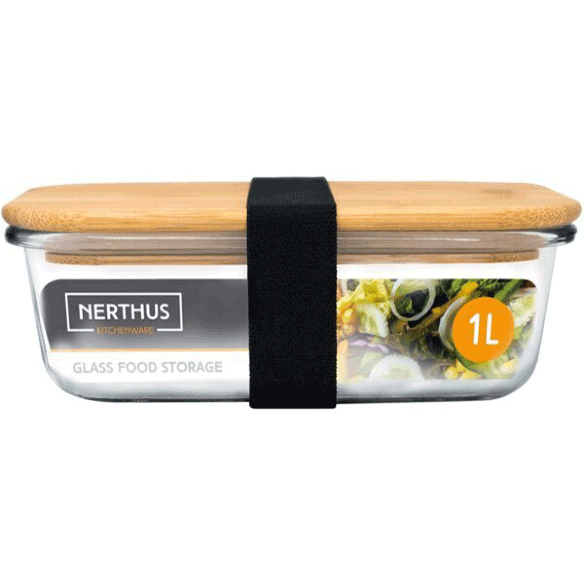 Стъклена кутия за храна с херметическо затваряне и бамбуков капак Nerthus - 1 л