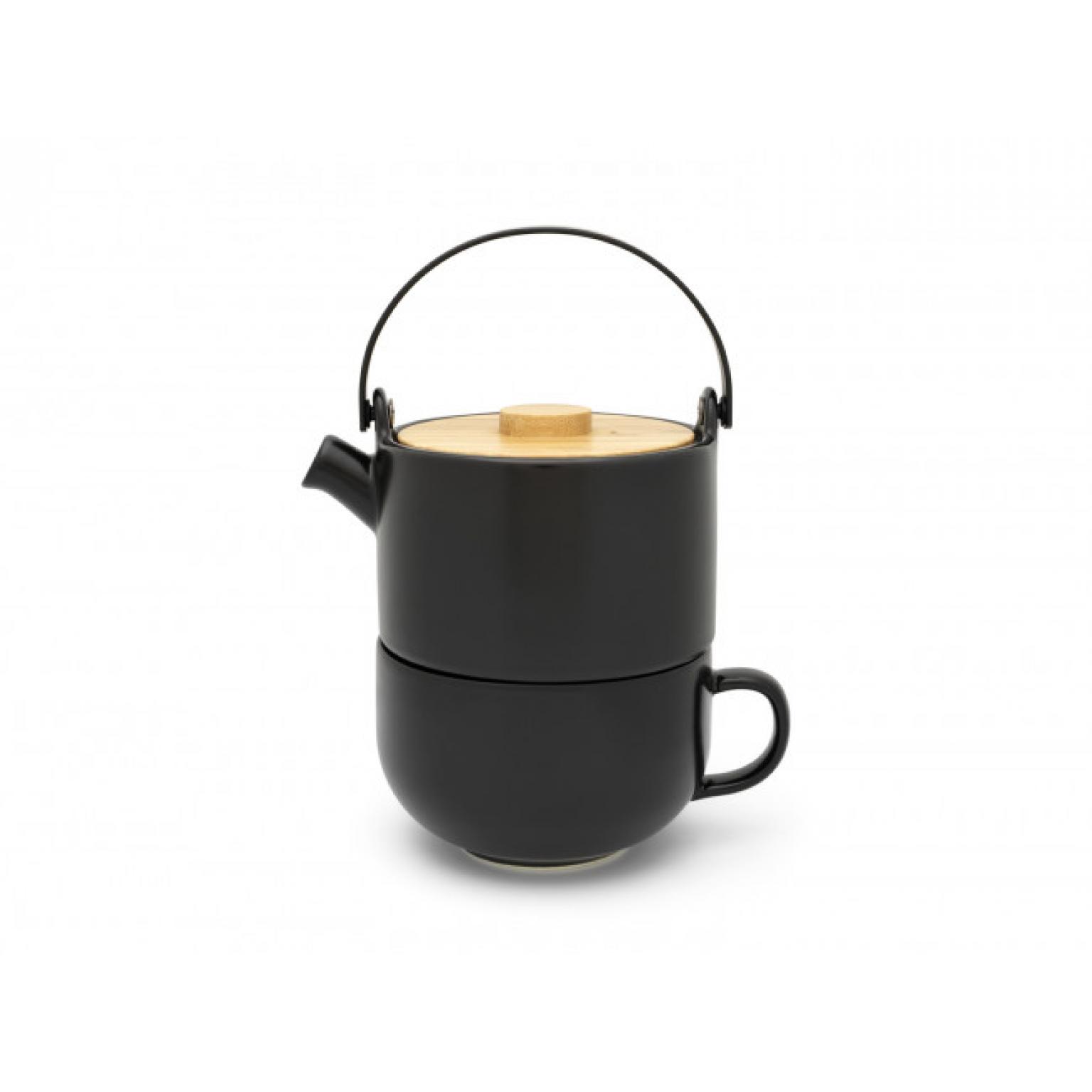 Керамичен сет за чай с филтър и бамбуков капак BREDEMEIJER Umea - 0,5 л, черен