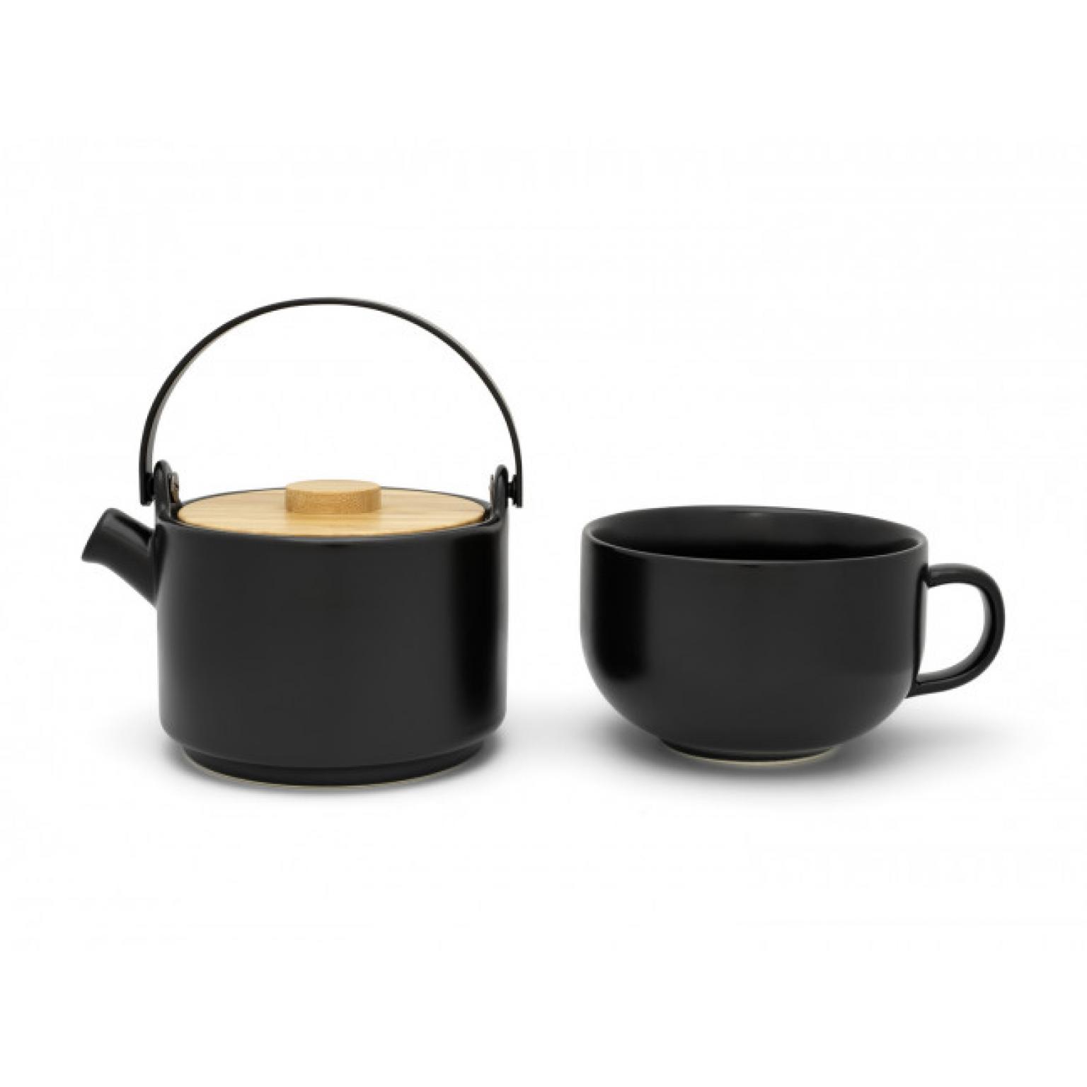 Керамичен сет за чай с филтър и бамбуков капак BREDEMEIJER Umea - 0,5 л, черен