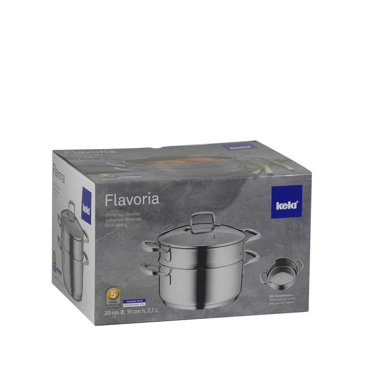 Тенджера с приставка за готвене на пара и капак KELA Flavoria - Ø 20 см, 2,4 л