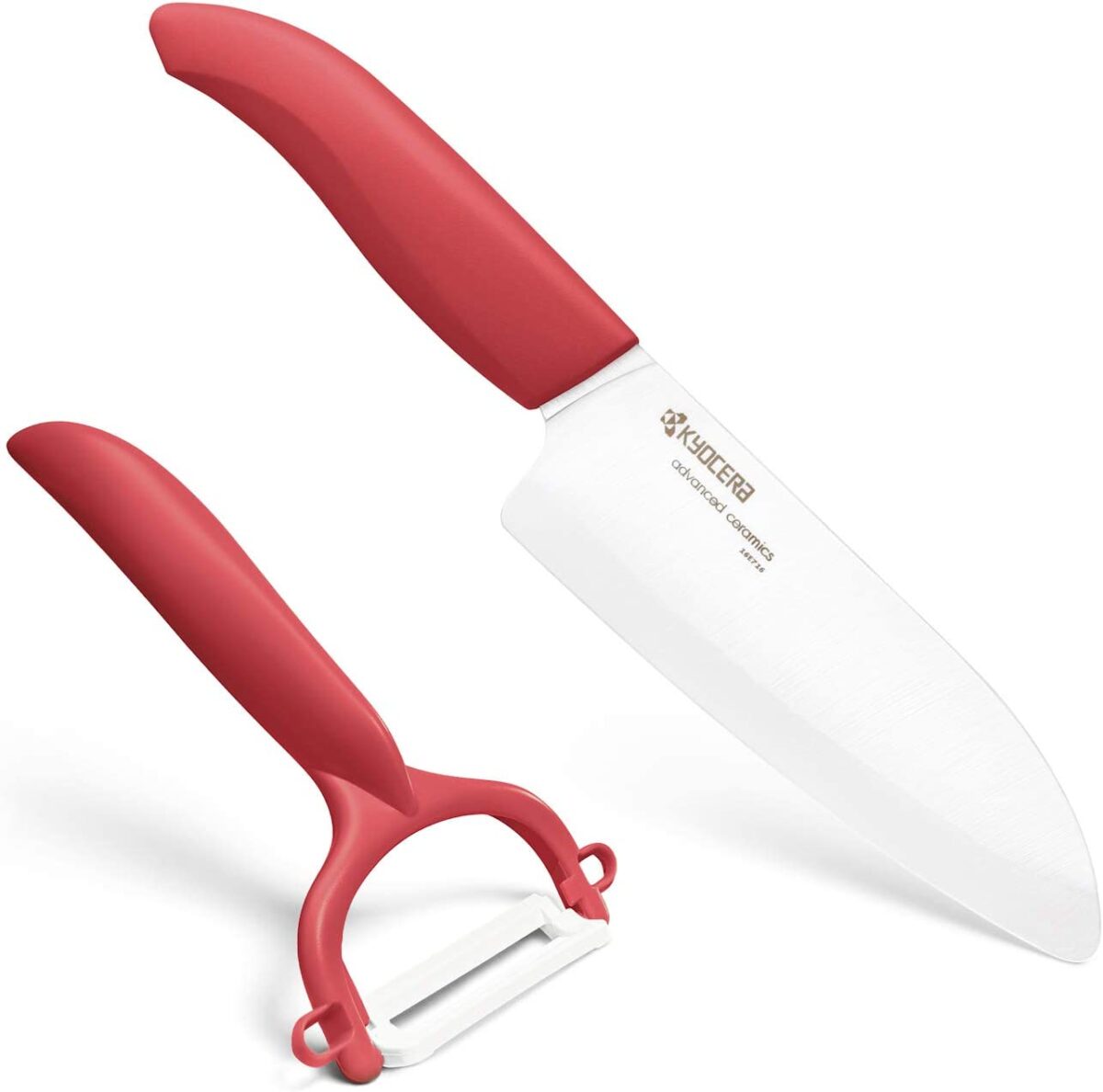 Комплект керамичен нож KYOCERA серия GEN и белачка - цвят червен