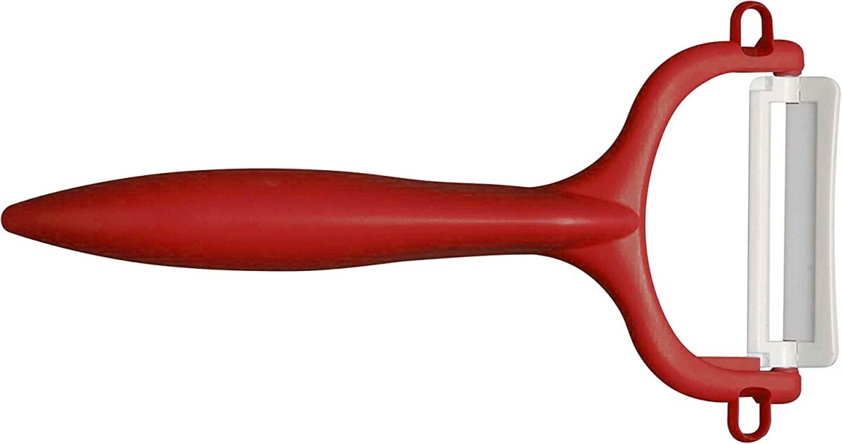 Комплект керамичен нож KYOCERA серия GEN и белачка - цвят червен