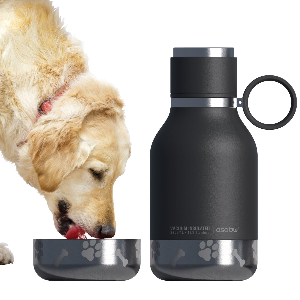 Термобутилка с купичка за куче ASOBU DOG BOWL - 1000 мл, цвят черeн