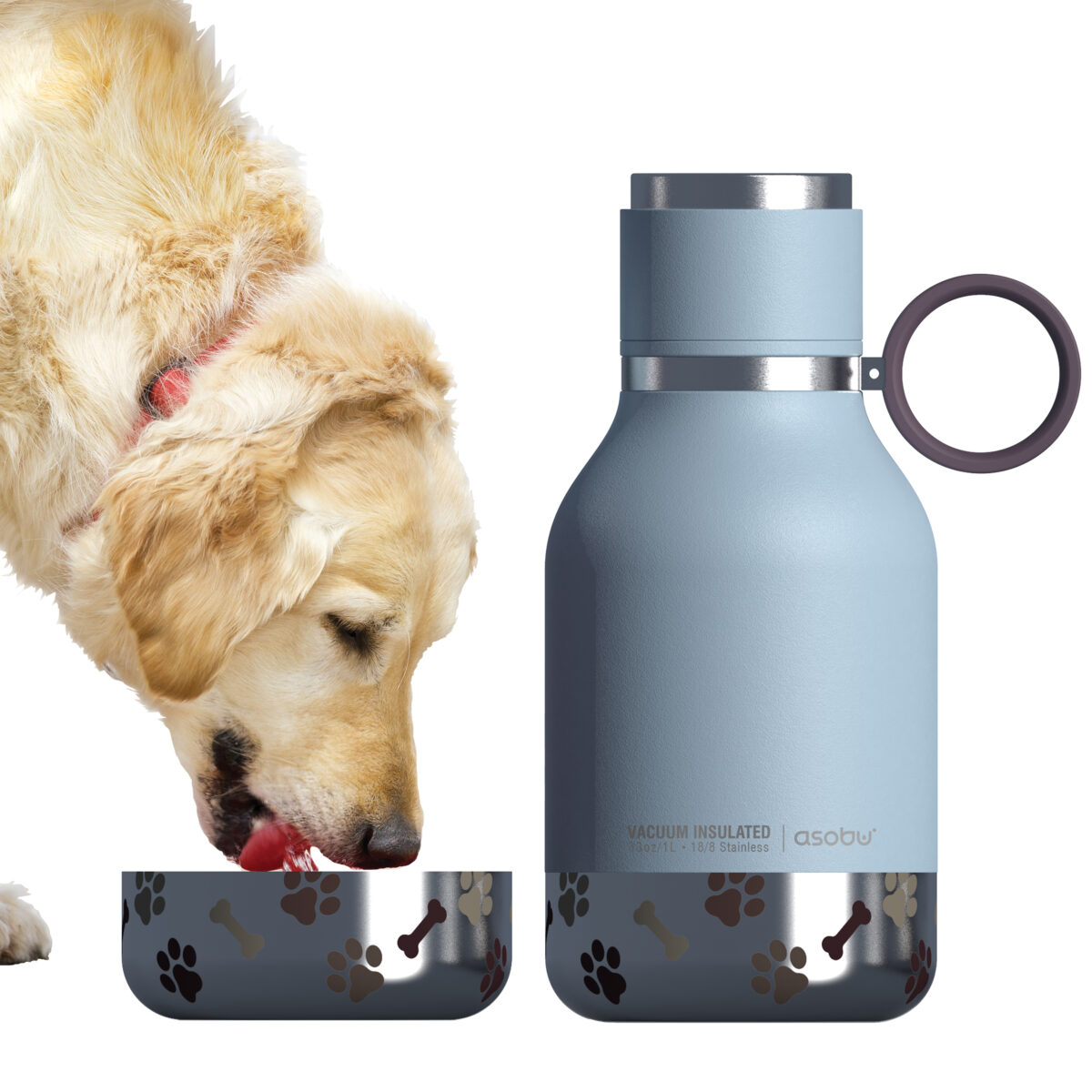 Термобутилка с купичка за куче ASOBU DOG BOWL - 1000 мл, цвят син