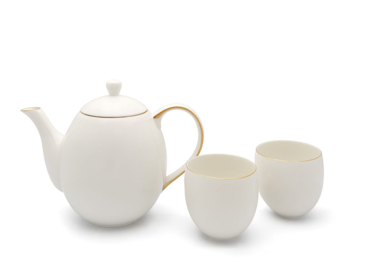 Порцеланов сет за чай с 2 бр чаши и стоманен филтър BREDEMEIJER Canterbury - бял, 1,2 л