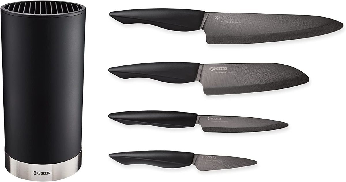 Комплект 4 бр керамични ножове KYOCERA серия SHIN + блок за ножове
