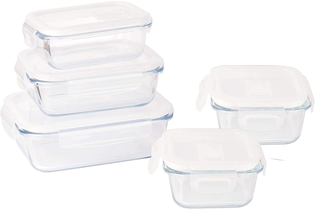 PEBBLY Сет от 5 бр. стъклени кутии за храна с различни размери - 320, 400, 520, 650, 1000 мл.
