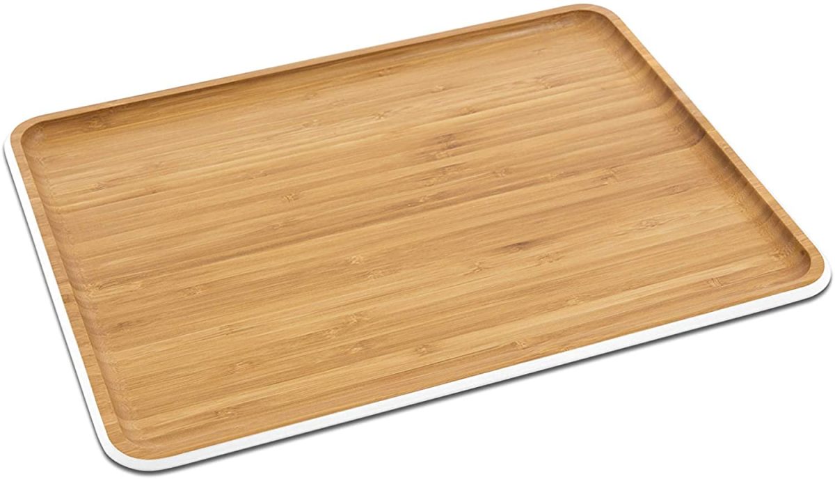 Бамбукова табла за сервиране PEBBLY - размер L, 40 x 30 см, с бял кант