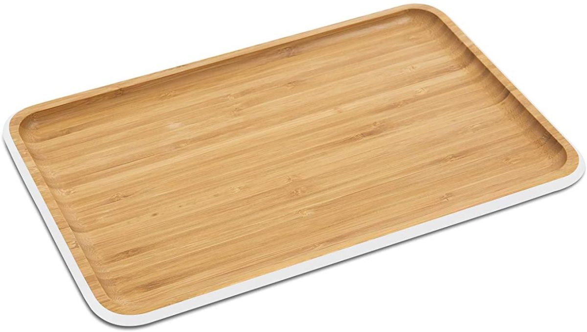 PEBBLY Бамбукова табла за сервиране - рамер М, 33x21см, с бял кант