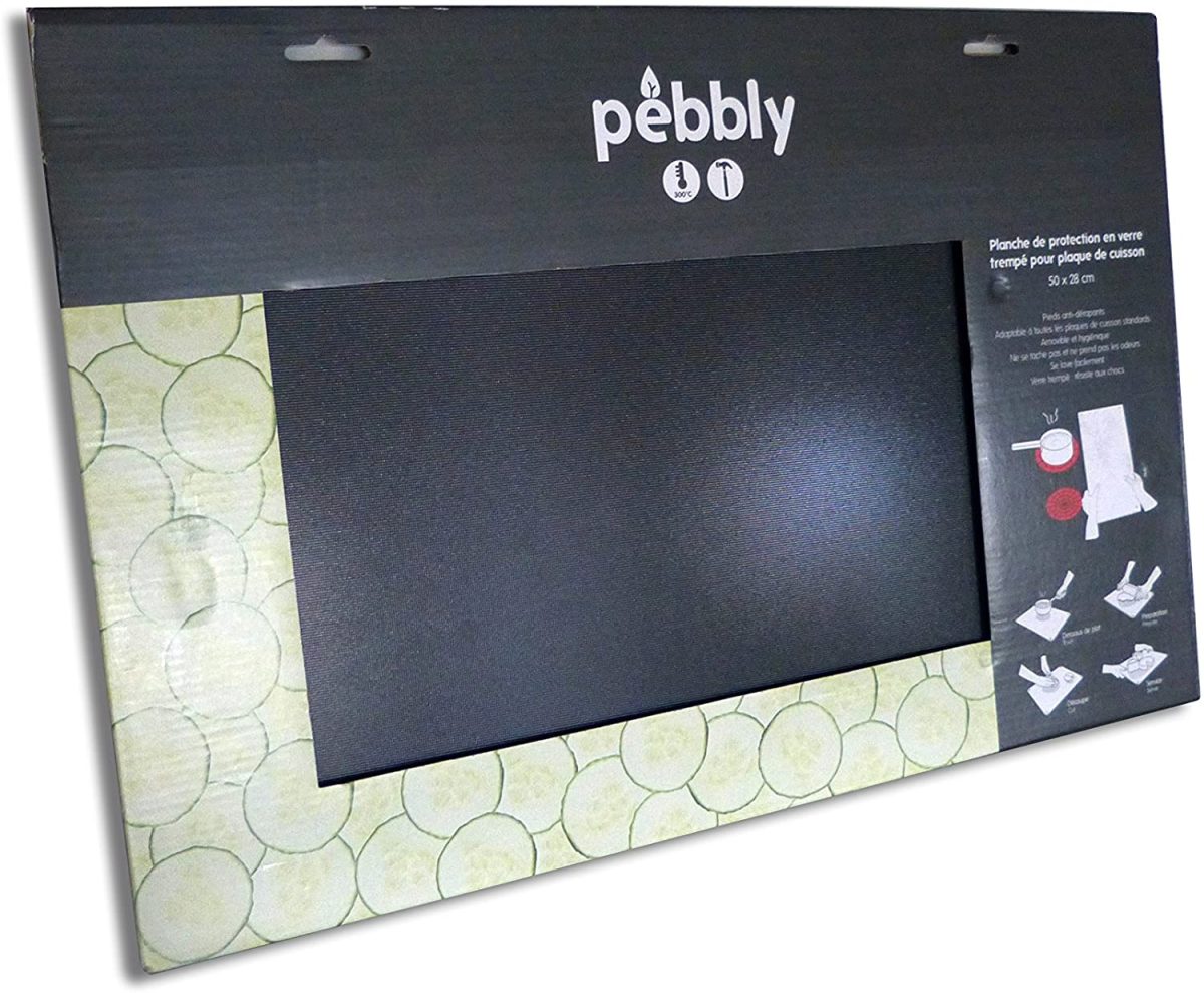 PEBBLY Защитна стъклена кухненска дъска за четворен котлон 57х50 см. - черна