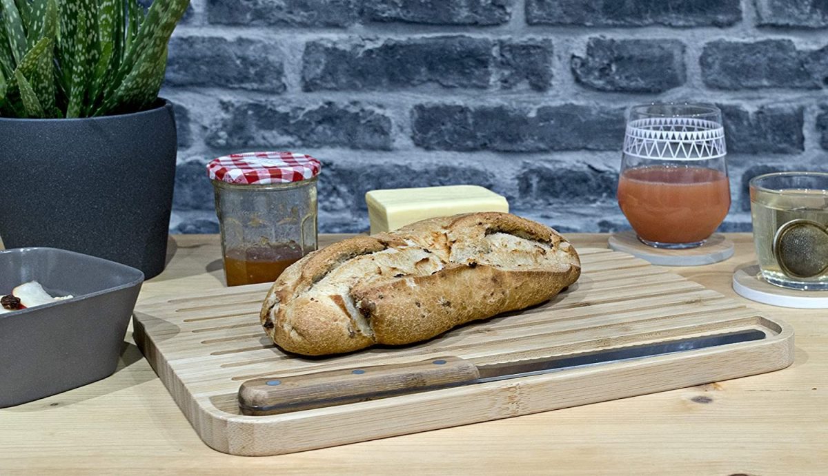 Комплект бамбукова дъска и нож за хляб PEBBLY - размер L