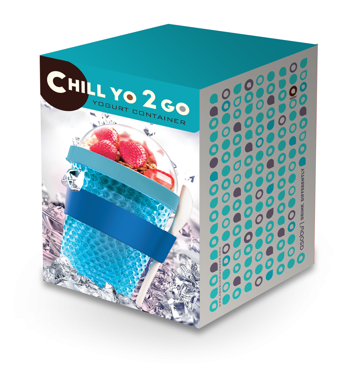 Двустенна охлаждаща чаша с прибор ASOBU CHILL YO 2 GO - цвят син