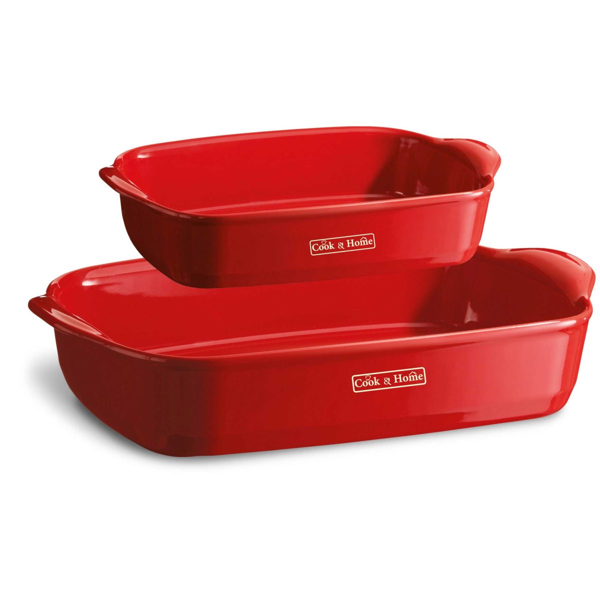 Комплект от 2 броя керамични правоъгълни форми за печене EMILE HENRY Cook & Home - EH 9650-34 + EH 9652-34, червен