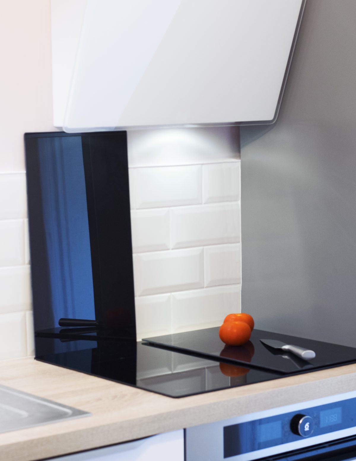 Комплект 2 бр защитни стъклени кухненски дъски за двоен котлон PEBBLY - 50 х 28 см, черна