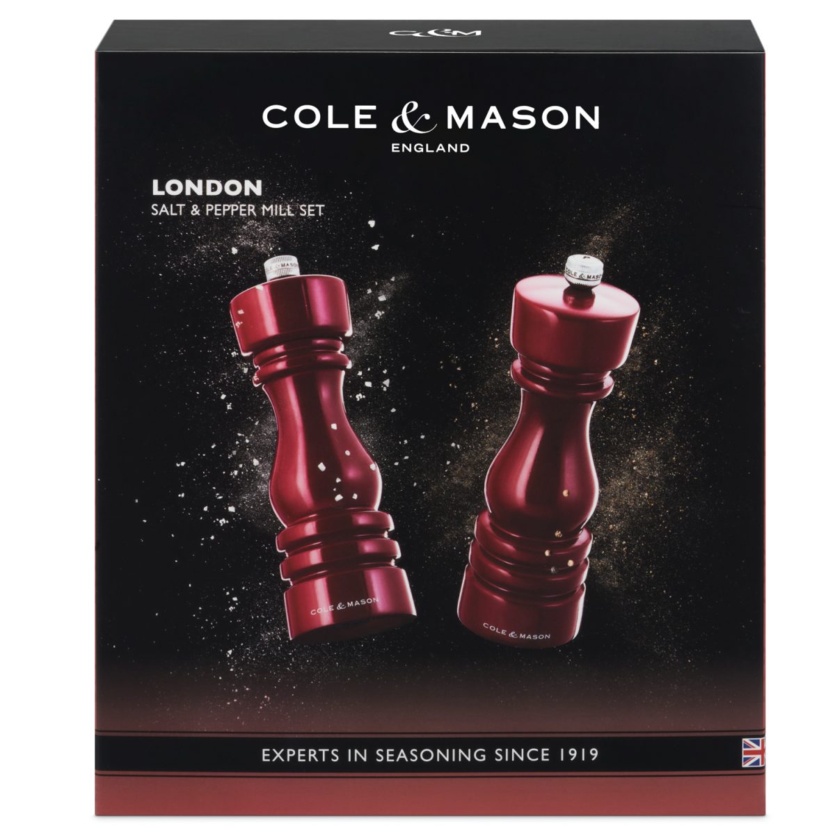 Комплект мелнички за сол и пипер COLE & MASON LONDON - 18 см, цвят червен гланц